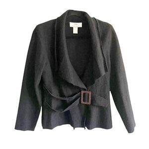 LISA INTERNATIONAL Wool Wrap Sweater Jacket Black S